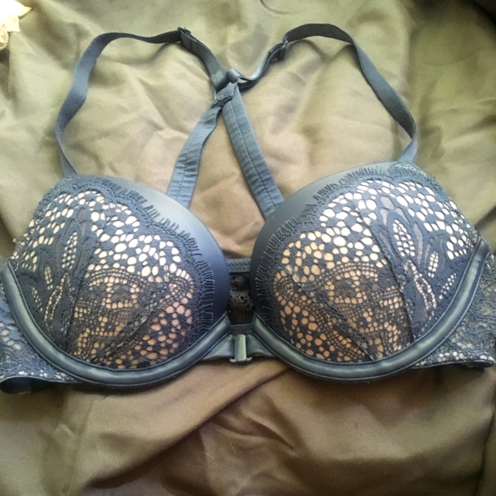 Victoria's secret, Gilly Hicks bracelets and bras.  Blue leather,  with pearls.